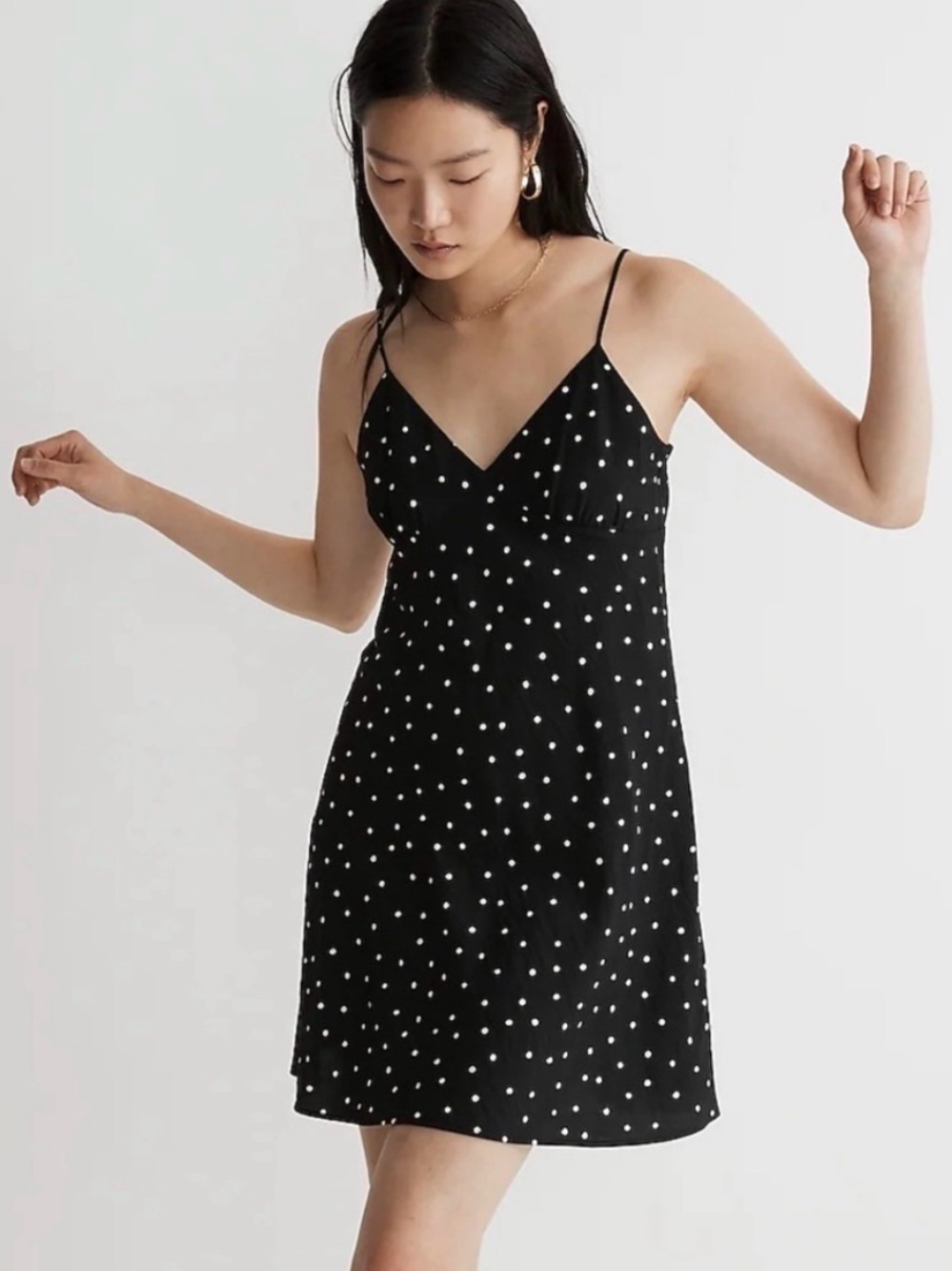 Madewell Black Polka Dot Midi Slip Dress